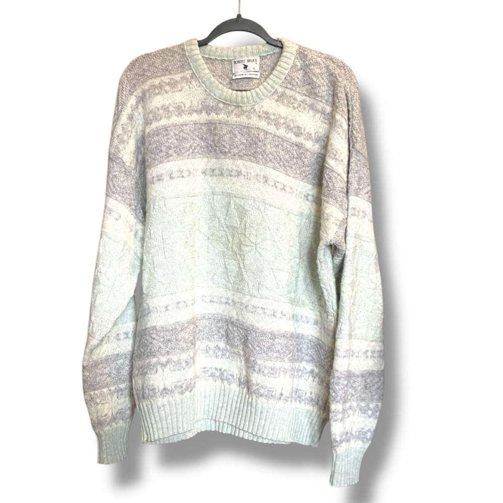 Men’s Robert Bruce Wool Sweater Pastel Light Green Gray Size XL Vintage
